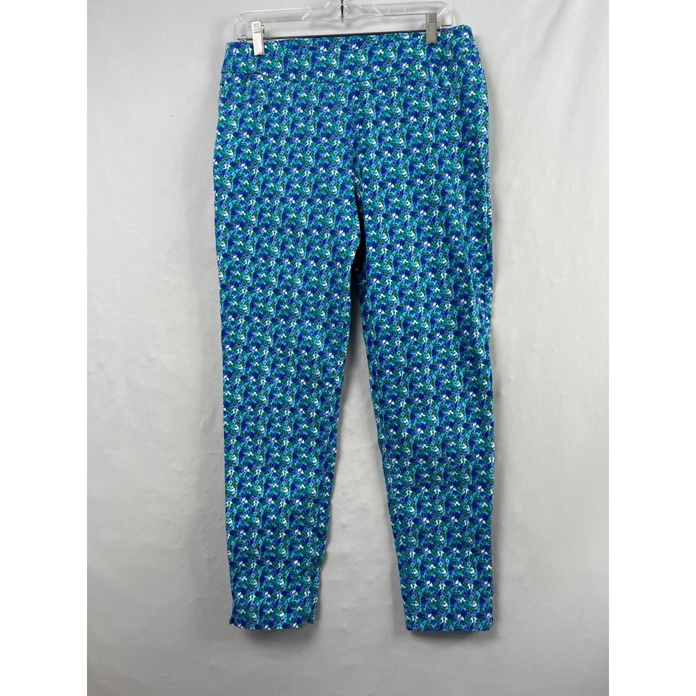 Soft Surroundings Floral Ankle Pants Womens Large Blue Green Stretch Pull On